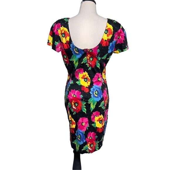 Adrienne Vittadini Vintage 90's Short Sleeve Floral Beaded Knit Dress Medium - Picture 4 of 5